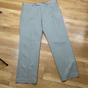 Claiborne Mens Dress Pants Size 38/32 Tan Flat Front Polyester Formal Trousers